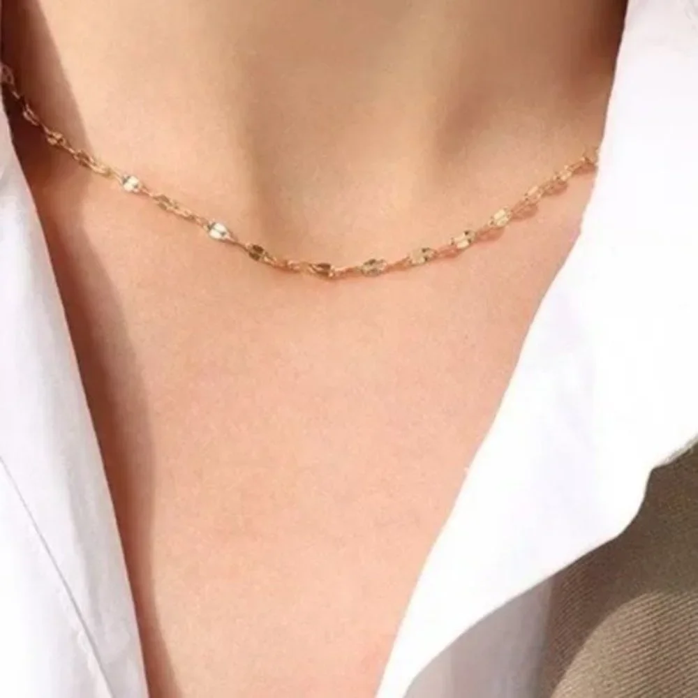 Dainty Gold Sparkle Chain Waterproof Sparkly Gold Necklace Layering Necklace - Picture 5 of 12